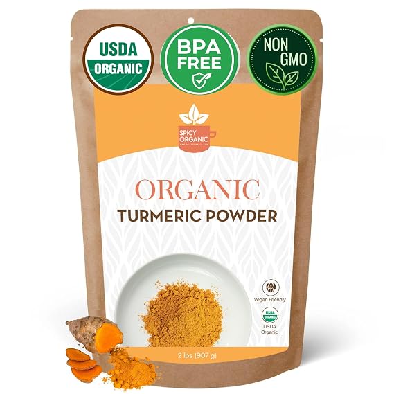 Spicy Organic Turmeric Powder 2 lb (907gm) USDA Certified Organic, 3% Natural Curcumin, 3rd Party Lab Tested Bulk Haldi for Cooking, Golden Milk, Smoothies & Daily Wellness Non-GMO, Vegan, Product of India