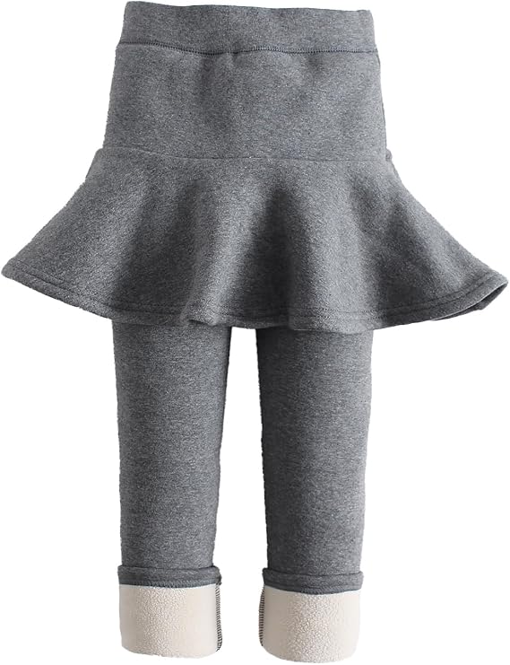 LOLANTA Girl Fleece Lined Leggings with Skirt Warm Winter Pants 2-12Y | Kids Footless Ruffle Pantskirt, Thick Thermal Skirted Leggings, 2-in-1 Plush Sherpa Lining Skorts, Soft Micro Elastic Pants