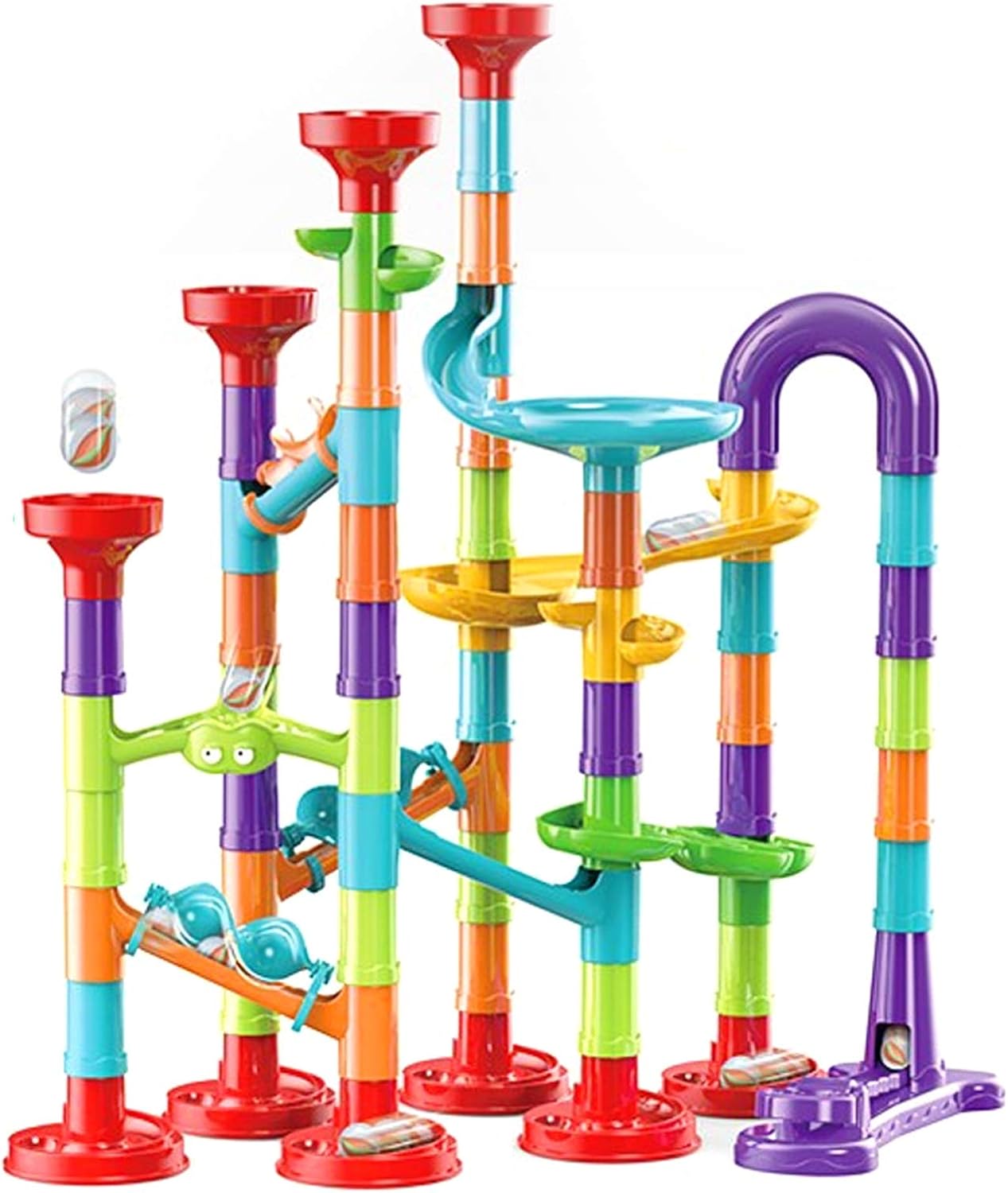 93Pcs Marble Run Set Building Blocks,Marble Maze Coaster Construction Track Game with 30 Glass Marbles for Kids,Girls,Birthday Gifts