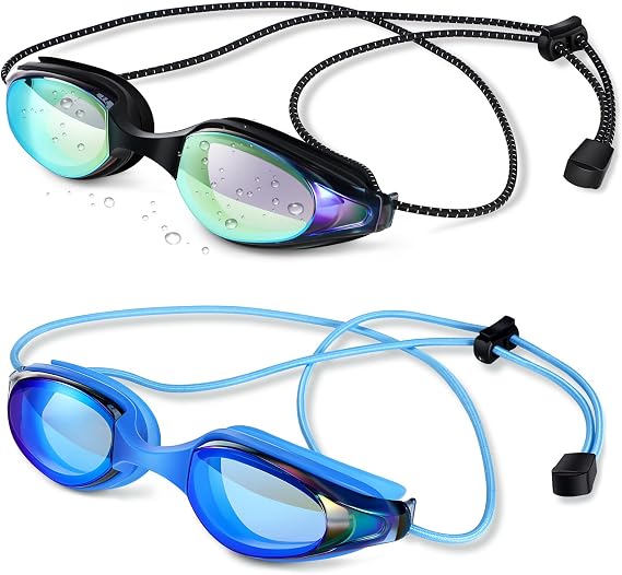 Tellegloww 2 Pcs Swim Goggles for Lap Bungee Strap Swimming Goggles Men Women Adult Clear Vision Anti UV Goggles