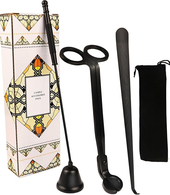 3 in 1 Candle Accessory Kits,Candle Snuffer,Candle Wick Cutter Trimmer and Candle Wick Dipper with Gift Bag, Candle Care Kit for Gifts Candle Lovers (Black)