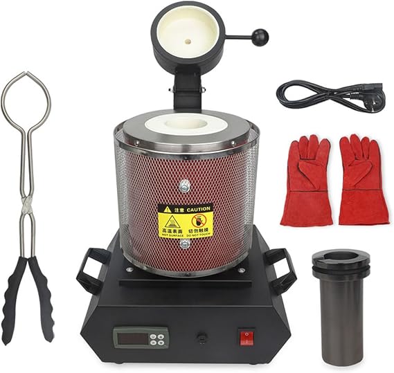 1600W Electric Gold Smelting Furnace,Digital Melting Furnace Machine, Electric Melting Furnace Tongs with Mesh Guard and Graphite Crucible(Size:3kg,Color:red)