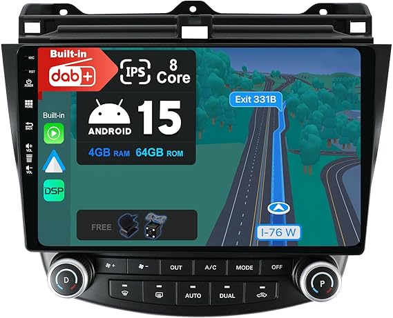 JOYX Android 10 Car Stereo For Honda Accord 7th (2002-2007) - Built-in DAB/DSP/Carplay/Android Auto - [4G+64G] - Rear Camera MIC FREE - 10.1 Inch 2 Din - Steering Wheel WiFi 4G Fast-boot 360-Camera BT