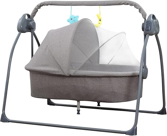 Cradle Electric Crib Bluetooth Electric Swing 0-18 Months Newborn Baby Cradle Rocking Music Far Control Sleeping Basket Bed High Low Bed with Mosquito Net & Music Far Control Swing Rocking Function