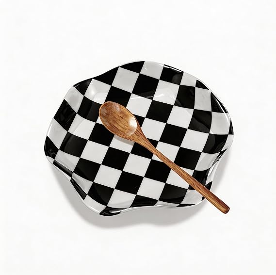 Spoon Rest for Stove Top, 5.3 Inch Ceramic Spoon Holder for Kitchen Counter, Coffee Spoon Holder, Cooking Utensil Rest for Spoons, Heat-Resistant Spoon Rest (Black and White)