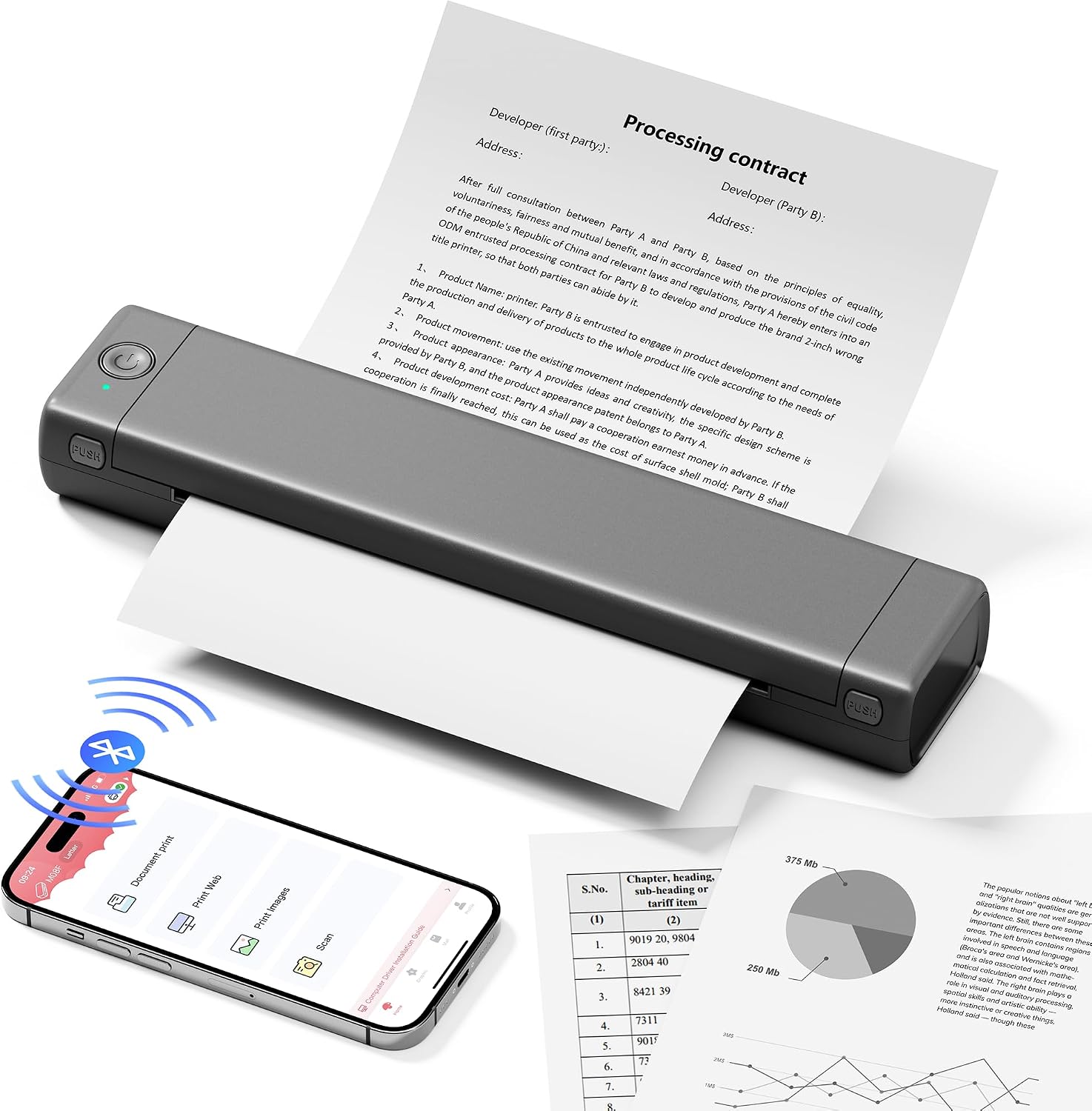 M08F Portable Printer Mobile Business Compact Thermal Small A4 Bluetooth Rechargeable for Smartphones and PCs, Perfect for Maps, Business Documents, Lists, Contracts, Tattoo Printing