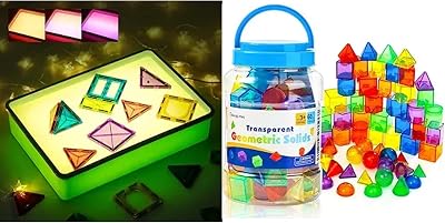 Odoorgames Sand Painting Light Box, Sensory Light Table for Kids - 60 Pieces 3D Shapes for Teaching - 3 Color Temperature & 10 Levels Adjustable Brightness, 16 Green
