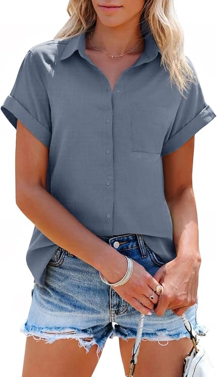 SySea Womens Short Sleeve Striped Shirts Button Down Business Blouses Tops