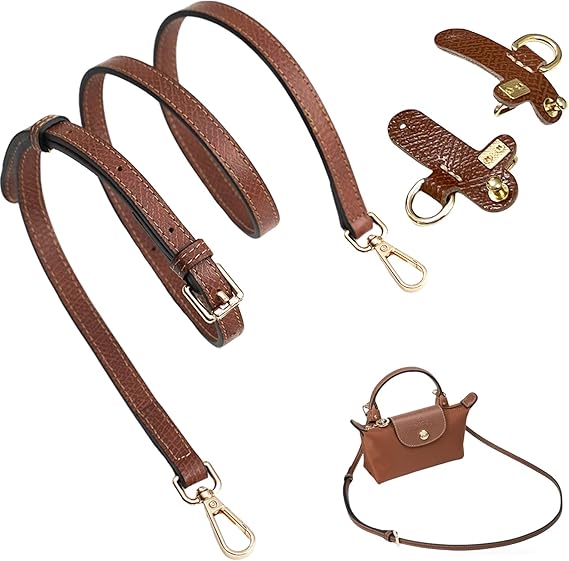 Strap for Longchamp Mini Bag, Crossbody Strap Replacement for Longchamp, Brown Punch-Free Adjustable Buckle Design, Leather Handbag Straps with Handle Conversion Kit for Women Handbag