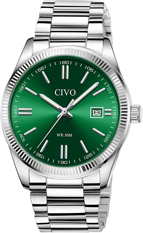 CIVO Business Analogue Mens Watches: Stainless Steel Waterproof Quartz Dress Watch - Clear Dial with Luminous Hands Date Display for Professional Business Men