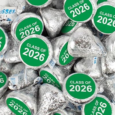 85 Pcs Green Graduation Candy Party Favors Class of 2026 Stickered Silver Foil Milk Chocolate Kisses Chocolate 13.6oz Approx. 85 Pcs