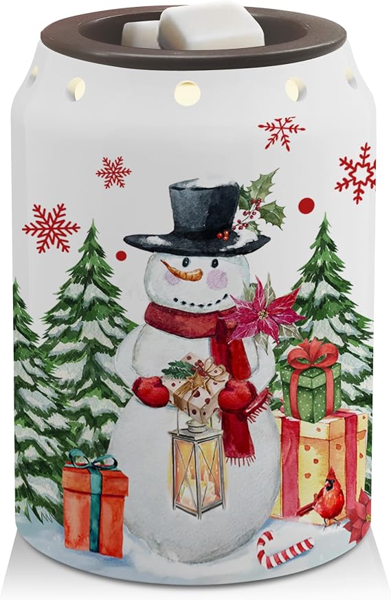 Pinata Christmas Wax Warmer, Snowman Christmas Decorations for Home, Ceramic Xmas Wax Melt Warmer for Oil Candle, Snowman Decor for Living Room Kitchen Bathroom Home