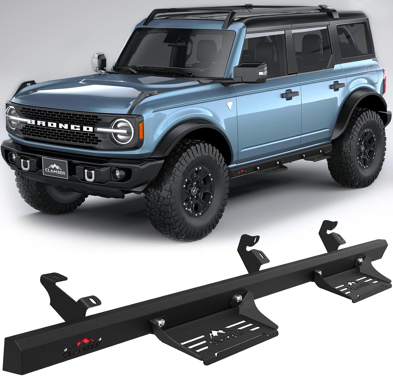 CLAMBER Off-Road Running Boards for 2021-2026 Ford Bronco 4 Door Models Not Sport, Side Steps with Anti-Slip Design, Easy Bolt-On Installation, Sand Textured Black Finish