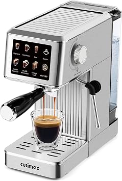 CUSIMAX Espresso Machine 20Bar Compact Coffee Machine with Powerful Steam Wand for Latte & Cappuccino, Stainless Steel Espresso Maker with 34oz Remevable Water Tank