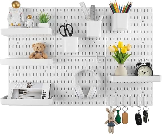 CROWNSHOP Pegboard Combination Set 6 Panels Wall Organizer Board Kit | Modular Wall Storage System 28×28cm maximizes space efficiency, keeps items organized &amp; visible for kitchen, office &amp; garage