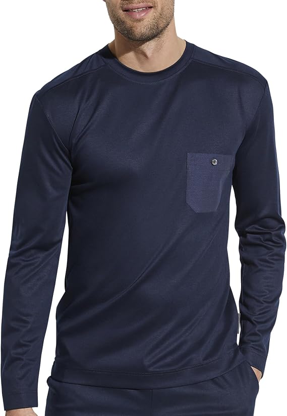 Zimmerli Men's -90 Modern Lounge Long Sleeve T-Shirt, 8520, Midnight, M
