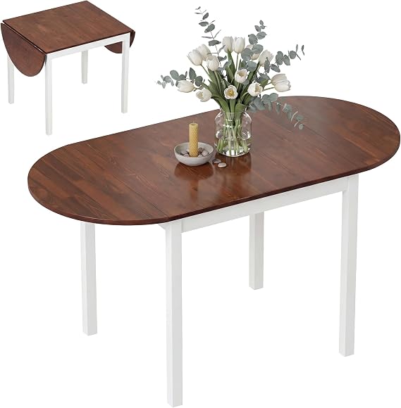 HOMCOM 55 Solid Wood Kitchen Table for 4-6 People, Oval Drop Leaf Tables for Small Spaces, Folding Dining Table, Brown