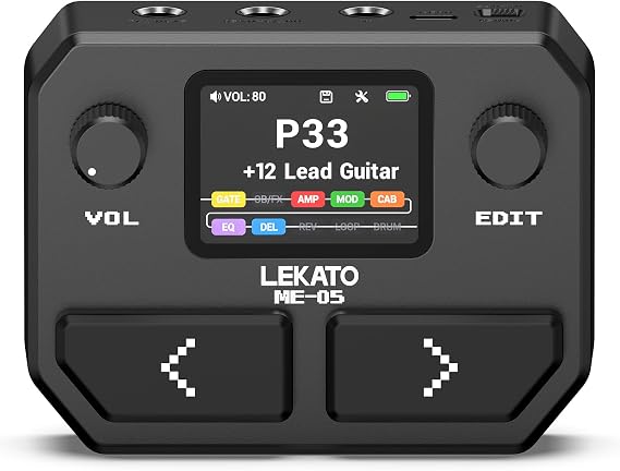 LEKATO Guitar Effect Pedals, Portable Guitar Bass Amp Modeling IR Cabinets Simulation, 40S Loop USB Audio Interface OTG Function, BT Audio 2" LCD, Black