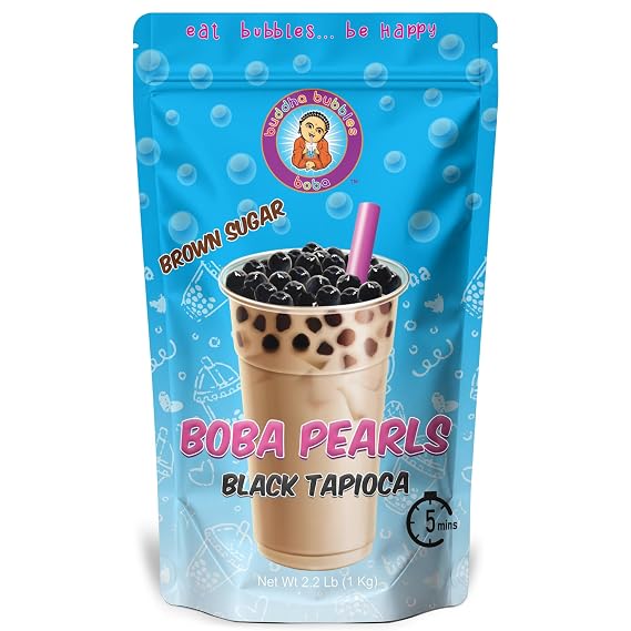 Premium Quick Cook REAL Tapioca Black (Brown Sugar) Boba Pearls By Buddha Bubbles Boba (1 Kilo / 2.2 Pounds)