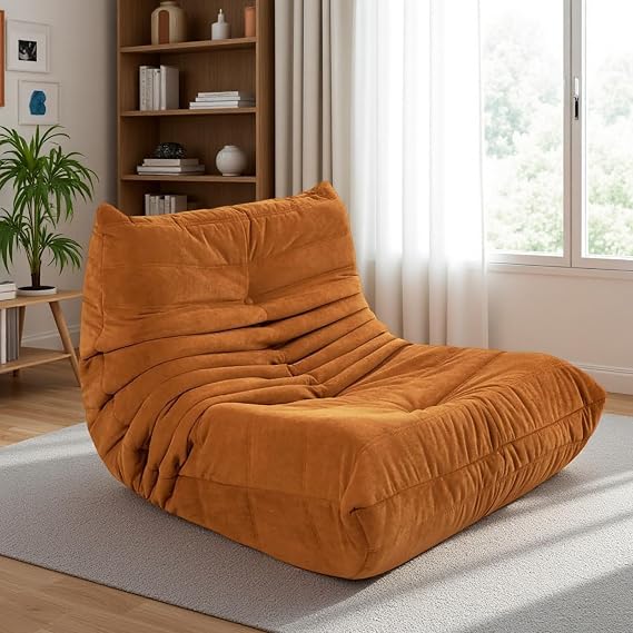 Togo Fireside Lounge Chair, Bean Bag Chair, Soft Suede, Ergonomic Tatami Sofa Lounger for Living Room/Bedroom/Office/Dorm/Salon, Single Seat（No Assembly Required）