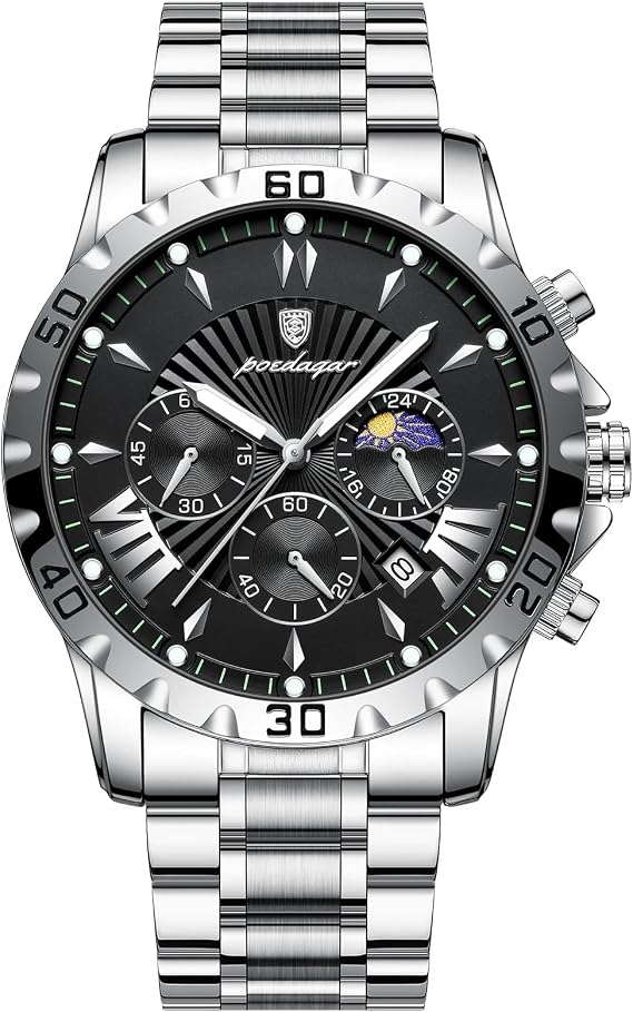 Poedagar Fashion Watch for Man Luxury Waterproof Luminous Chronograph Date Men Watch Stainless Steel Business Quartz Men's Watches