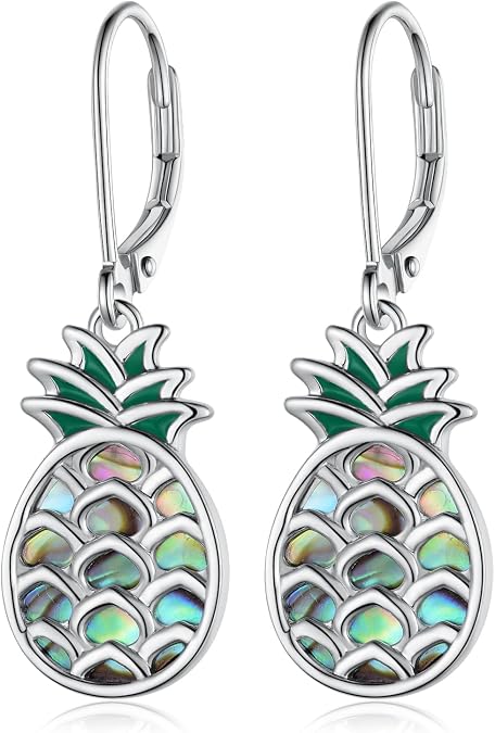 Womens Pineapple Earrings 925 Sterling Silver Leverback Upside Down Pineapple Earrings Beach Jewelry Gifts for Women