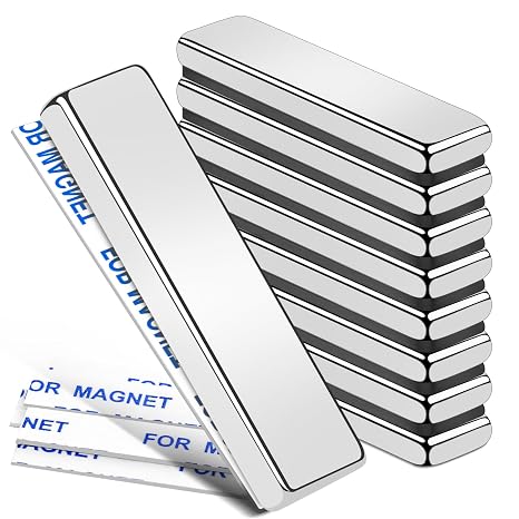 MIKEDE 9 Pack Small Neodymium Bar Magnets with Adhesive Backing Silver | Industrial Rare Earth Fridge Magnets Heavy Duty, Metal Powerful Magnet for Craft, Whiteboard, Garage, DIY, Office, Science