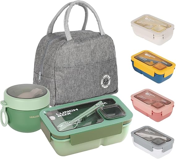 Lunch Box Adults, Bento Box Set with Lunch Bag, Utensils, Oats Container