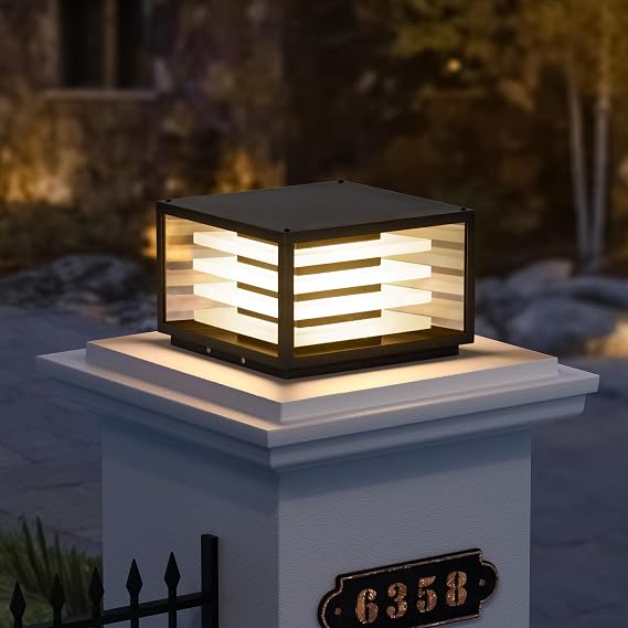 MVBT 11.8'' Outdoor Post Lights Hard Wired, Glass Pillar Lights Outdoor | AC100-240V Square Large Column Light, 3000K LED Column Lamp Waterproof, Modern Pillar Light Fixture for Entrance Post Deck