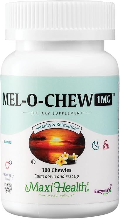 Maxi Health Melatonin 1mg Chewable Tablets (100 Count) | Kosher | Melatonin Sleep Aid with Enzymax | Fast, Restful Sleep Support for Adults & Kids | Vegetarian | Doctor Formulated