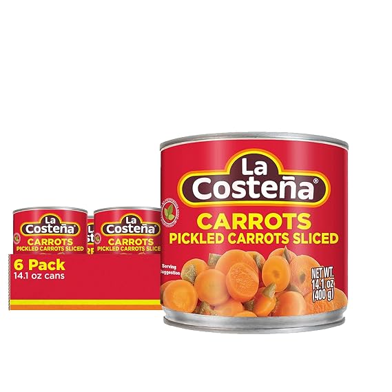 La Costena Sliced Pickled Carrots with Pickled Jalapenos - 14.1oz, 6 Pack | Sliced Carrots with Jalapeno Peppers, Mexican Food, Taco Toppings & Salsa, Pickled Vegetables, Canned Vegetables