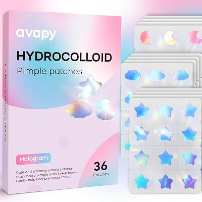Pimple Patches for Face, Cute Hydrocolloid Acne Patches, Colorful Hologram Star Sport Stickers, Zits & Blemish, Pimple Patch with Salicylic Acid, Blue Pink Star Moon Cloud 12MM 36 Count