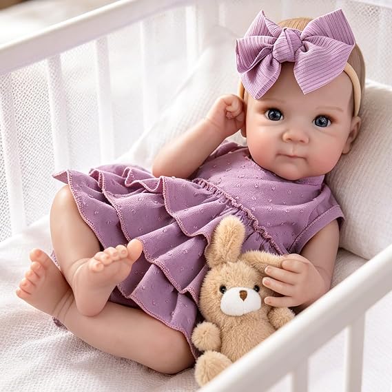 Aori Reborn Baby Dolls 20 Inch Lifelike Baby Girl Doll in Purple Dress