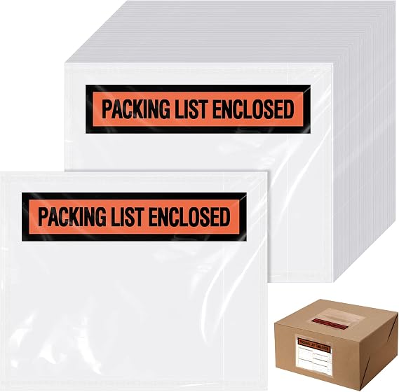 Teling 1000 Pcs Packing Slip Envelope Pouches Clear Self Adhesive Shipping Label Sleeves Waterproof Packing List Envelopes Pockets Top Loading Shipping Pouches Enclosed Bags (Orange,4.5"X 5.5")