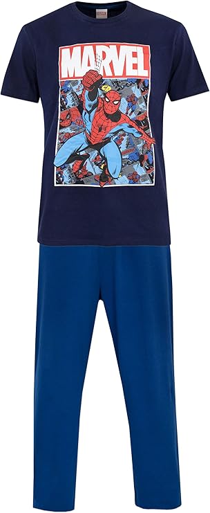 Marvel Mens' Spiderman Pajamas Size Medium Blue