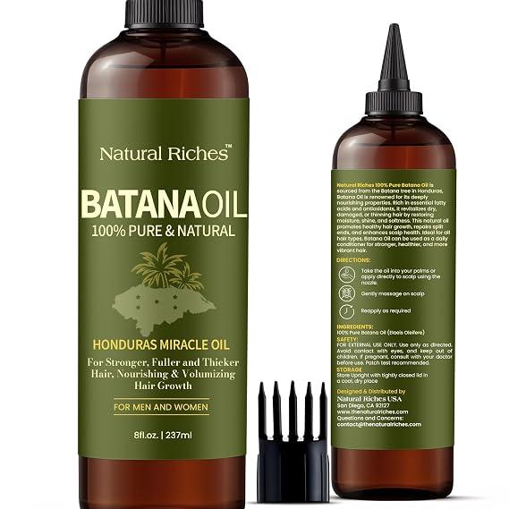 Natural Riches Unrefined Organic Batana Oil, 8 fl oz, 100% Pure & Natural, Cold pressed Honduras Miracle Oil for Hair Growth.