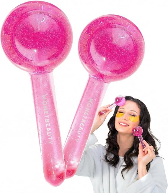 Tighten Skin, Depuff & Sinus Relief? Try Ice Globes for Face, Freezer Safe Facial Globes for Daily Beauty Routines, Face Roller to Enhance Circulation and Complexion - Pink