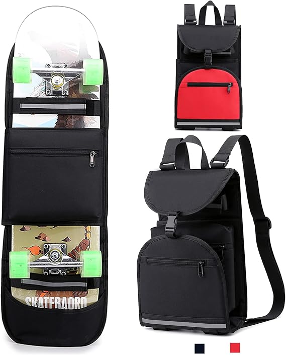 Foldable Skateboard Backpack Bag Carrier with Adjustable Shoulder Straps for Double Kick Longboard Electric Skateboard, Unisex