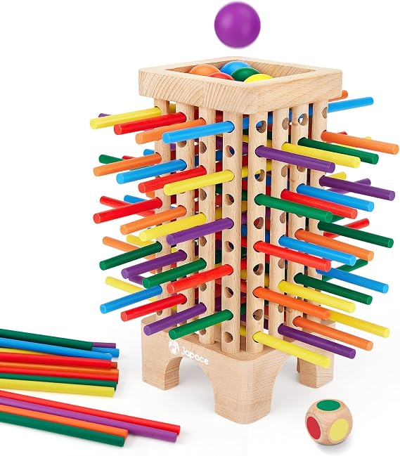 Wooden Montessori Board Games for Kids, Don't Let the Ball Drop! | Improve Fine Motor Skills, Game for Boys and Girls Ages 3+, With 42 Colourful Sticks and Dice, Perfect for Family Game Night