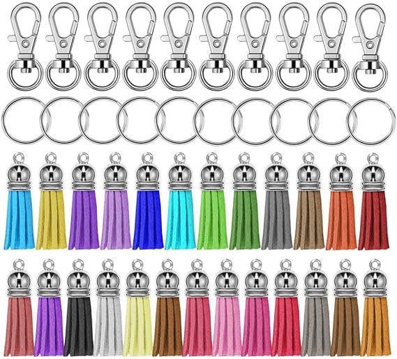 Selizo 150Pcs Swivel Hooks with Key Rings and Tassels Bulk for Keychain Crafts
