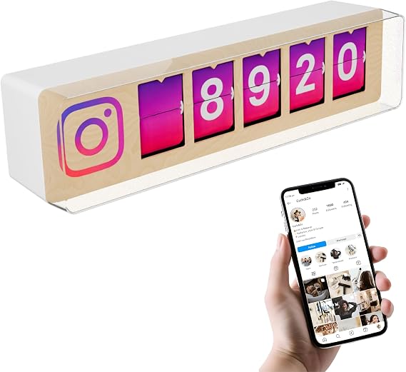 Instagram Follower Counter, Live Split-Flap Display, Wi-Fi, 5 Digits | Split-flap display shows live Instagram followers. Ideal for boutiques, cafes & creators. Wi-Fi ready, 5-min installation.