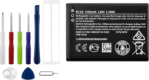 New BV-6A Replacement Battery Compatible with Nokia 8110 4G TA-1059 TA-1048 TA-1067 TA-1071 TA-1295 2720V flip 2017 Series 2060 3060 5250 Series with Technical Toolkit