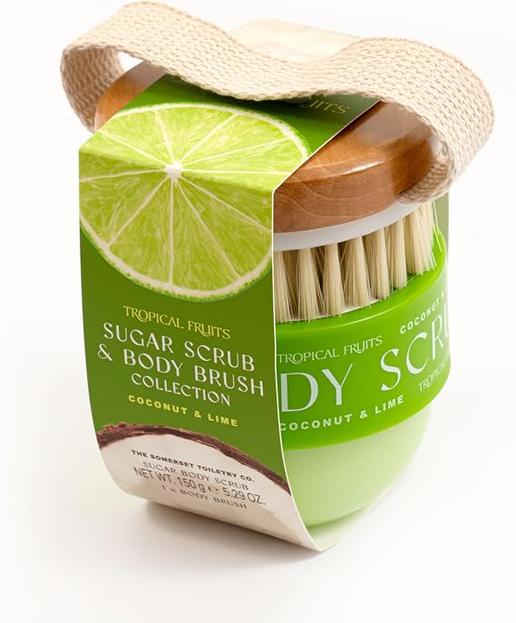 Tropical Fruits Gentle Exfoliating Sugar Scrub & Brush Coconut and Lime 150g