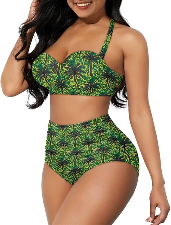 Women's Two Pieces Bikini Sets Halter Top with Swimsuit Bottom High Waisted Bathing Suit Tummy Control Swimwear