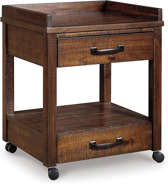 Signature Design by Ashley Baldridge Office Printer Stand, Storage, Electrical Outlets, USB Charing Ports, Wood, 21" W x 18" D x 24.63" H, Brown