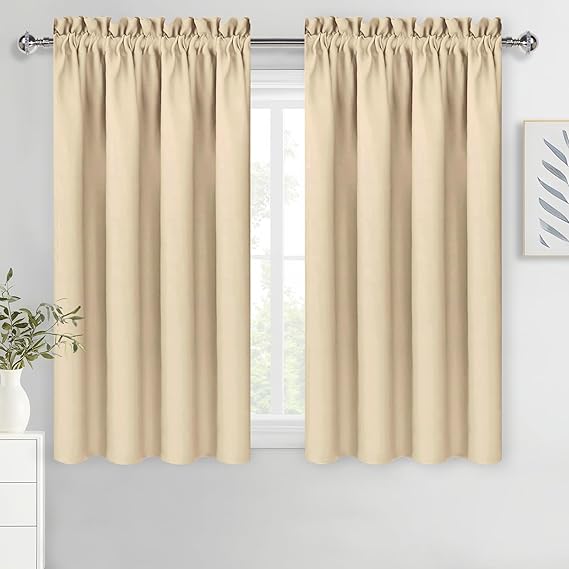 DWCN Blackout Curtains for Bedroom Living Room 38 x 45 Inch Long Beige | 2 Panels Room Darkening Thermal Insulated Rod Pocket Drapes Light Blocking Noise Reducing Window Treatments 38x45 Inch