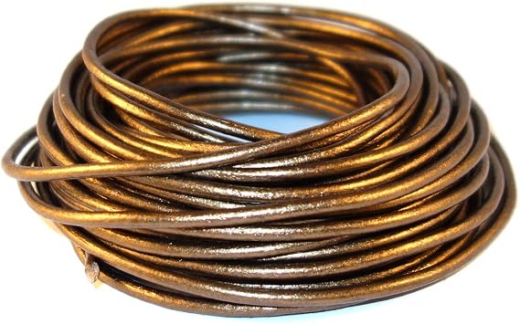 Cords Craft 3mm Round Leather Cord for Jewelry Making Bracelets Beading Work Hobby and DIY Projects (Metallic Bronze, 10.93 Yards), Roll of 20 Meters, Leather String Cord