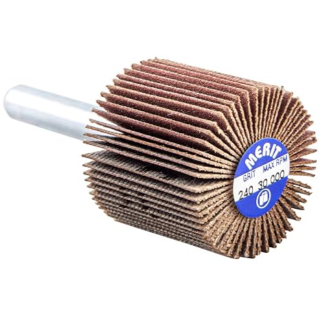 Merit High Performance Mandrel-Mounted Mini Grind-O-Flex Abrasive Flap Wheel, Round Shank, Ceramic Aluminum Oxide, 1" Dia., 1" Face Width, Grit 240, 30000 Max RPM (Pack of 10)