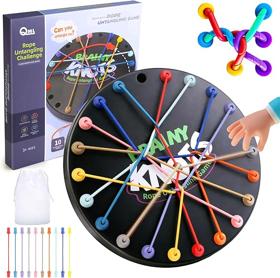 Starnearby Brainy Knots Game, Twisted Rope Challenge Puzzle Game, 2 to 4 Players Logic Strategy Untangling Board Game for Kids &amp; Adults, Family Travel Party Games