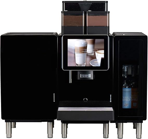 Franke A1000 FM Super Automatic Espresso Machine with SU12 CM FoamMasterTM Fridge and 6 syrup Flavor Station (Commercial Use Only) - 2 grinders, 2 powders, hot water wand, locking containers, cup recognition, iQFlow, 2 gallon milk, 6 unit Flavor Station (price includes install and water filtration system)